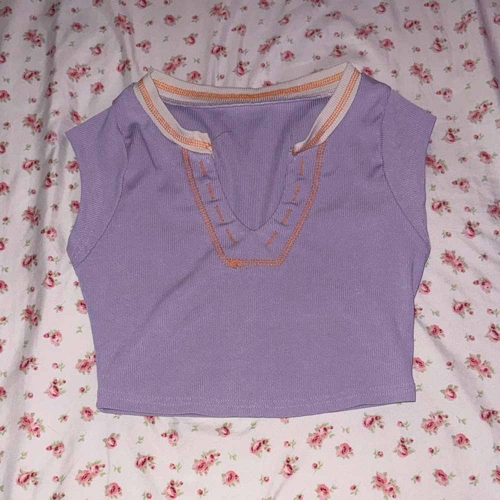 SHEIN Lavender Crop Top with Peach Details